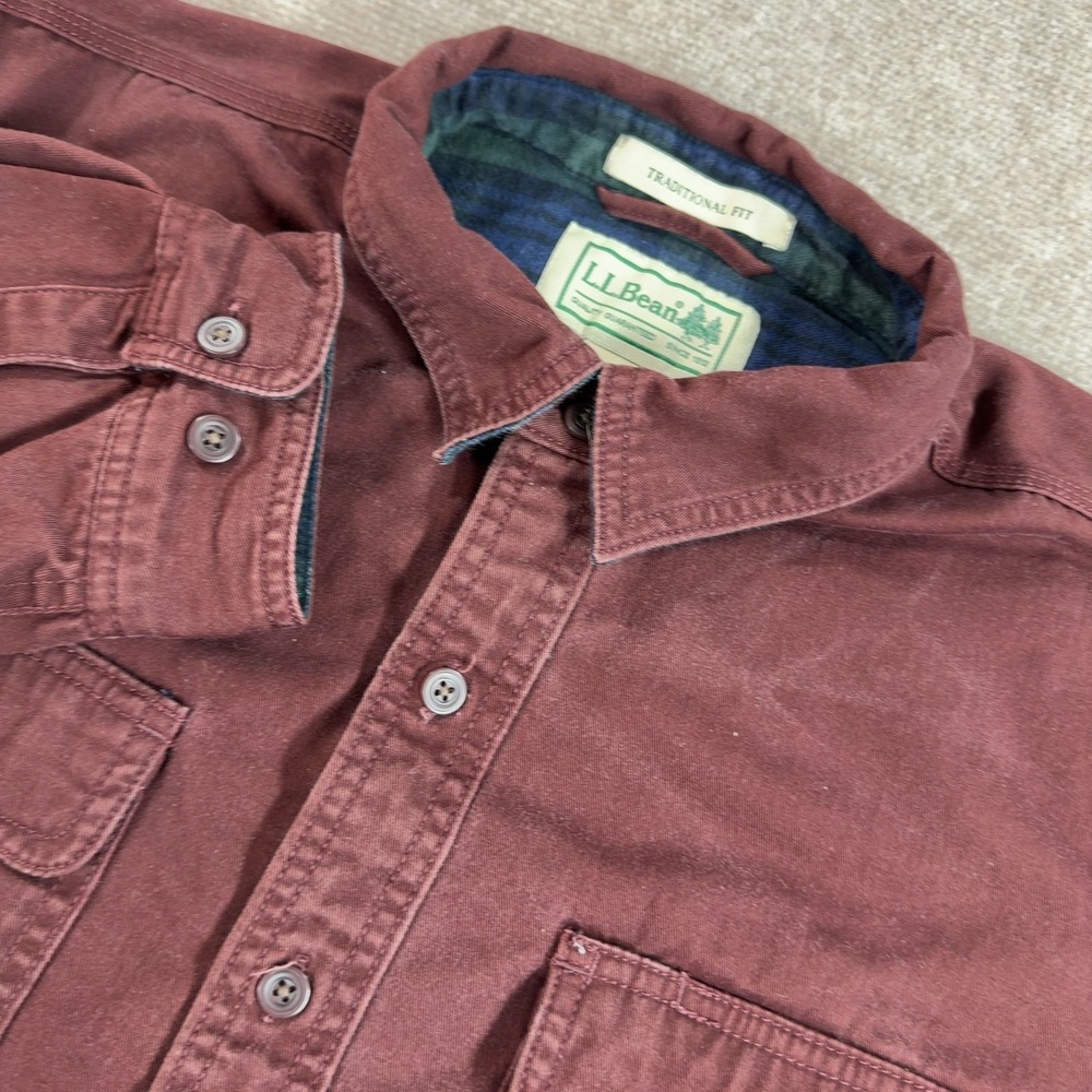 Vintage LL Bean Jacket L Reg Maroon Flannel Lined Traditional Fit Shacket Shirt